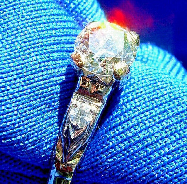Original EARTH MINED DIAMOND Deco Engagement RING Vintage Solitaire 14K GOLD 6