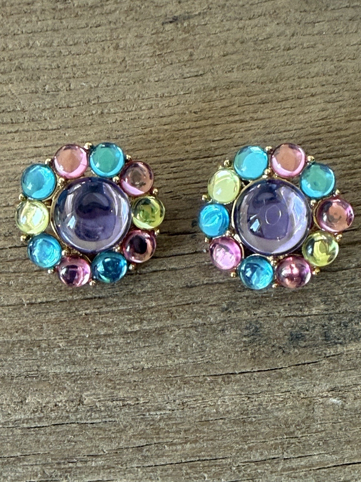 Vintage Trifari Cabachon Pastel Lucite Comfort Clip On Earrings Summer