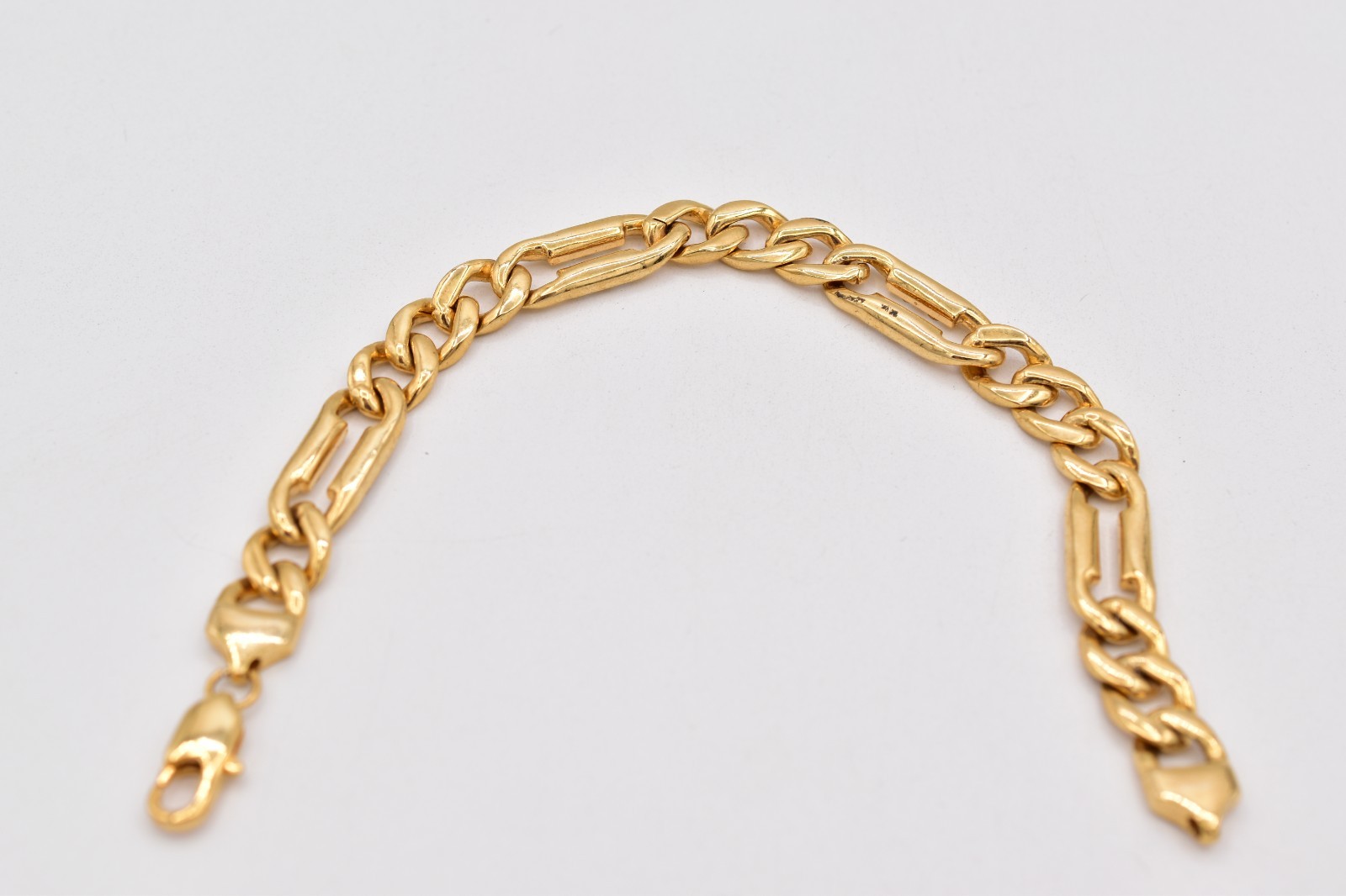 Vintage 8.5″ Gold Cuban Link Bracelet Rhinestone Crystal Figaro Chain Y2K BinAD