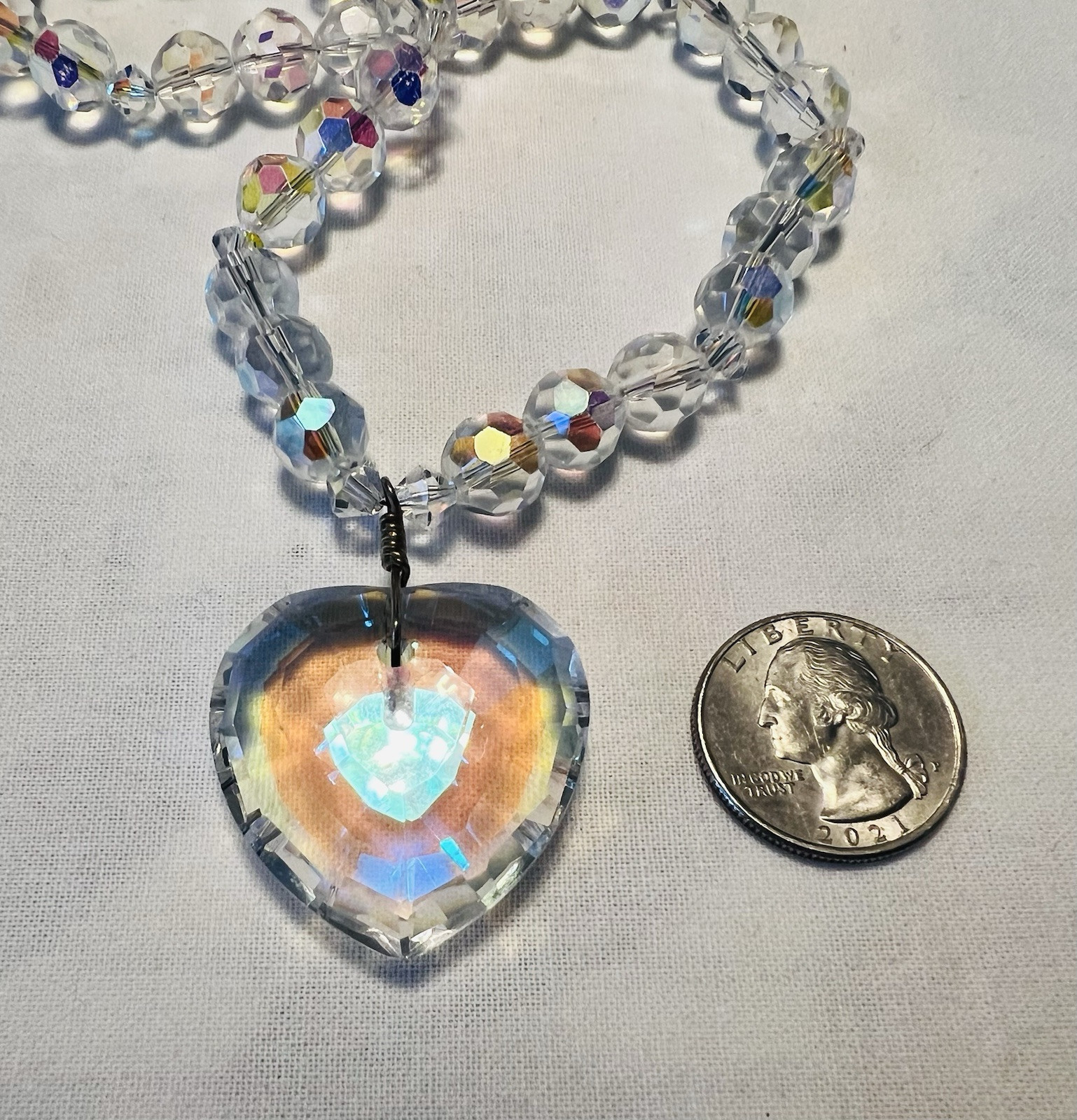 Vintage Crystal Heart Pendant & Crystal Necklace 22 Inches Long