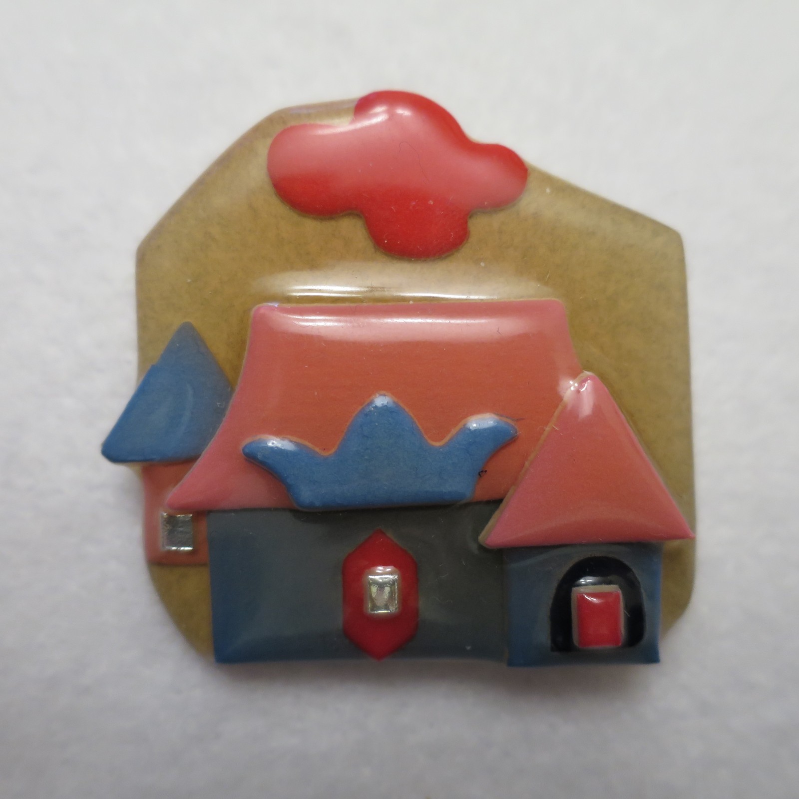 Lot of 2 Lucinda House Pins City Buildings Pink Blue Brown Moon Cloud Sunset VTG