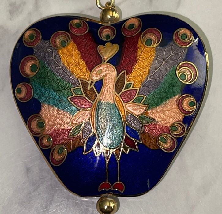 Blue Cloisonne Double Sided Peacock Pendant Necklace Tassel MM-39