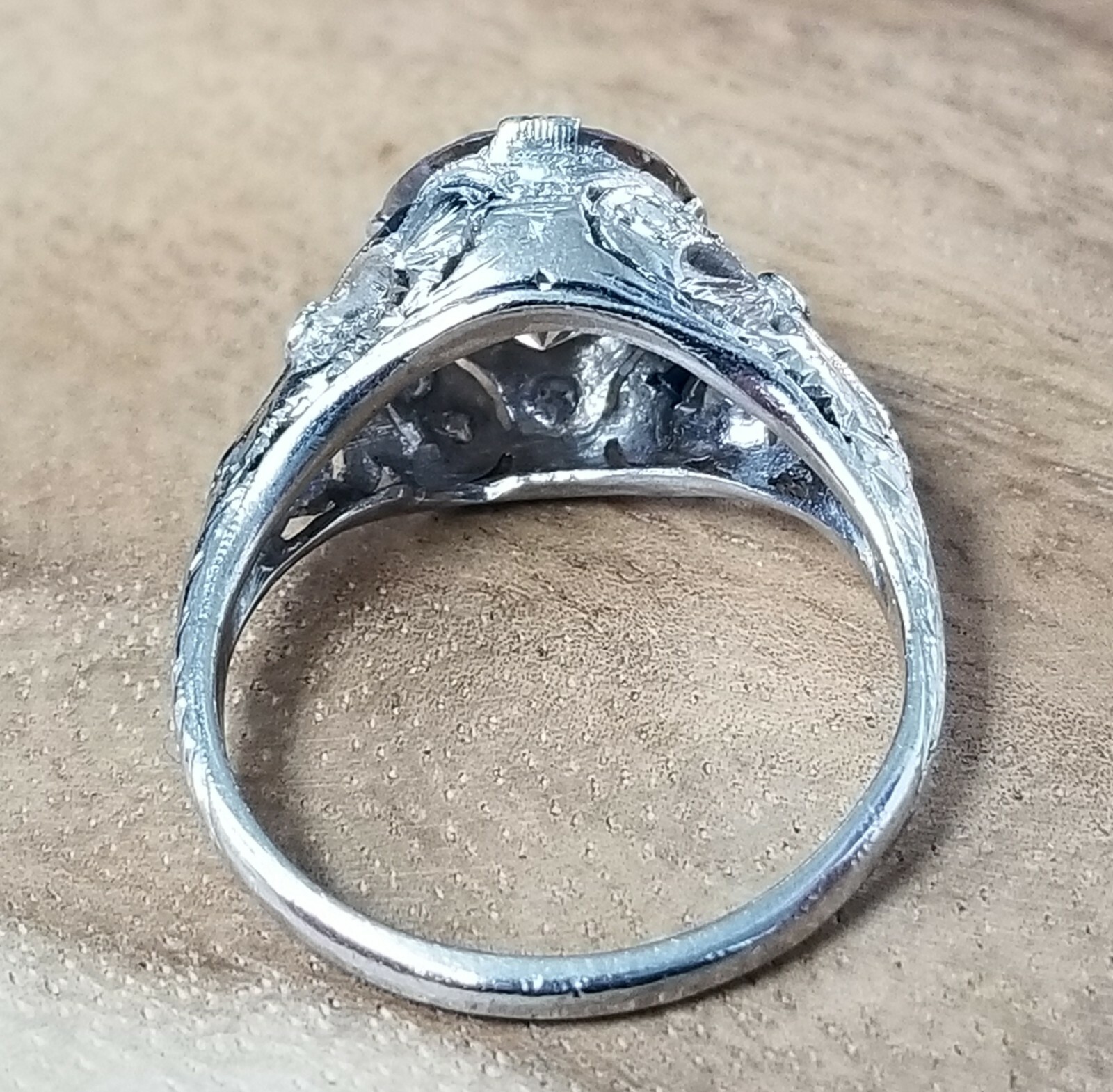 18k White Gold Vintage Filigree Engagement Ring 2.65ct Round Champagne Diamond