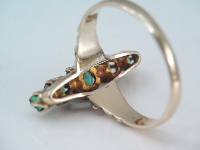 ANTIQUE VICTORIAN 10K YELLOW GOLD 5 STONE EMERALD NAVETTE RING sz 4 3/4