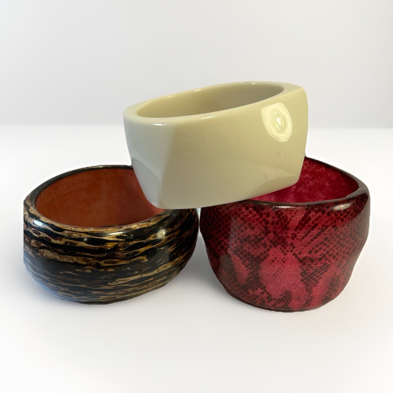 Lot of 3 VTG Chunky Maximalist Bangle Bracelets Size 8.5 Acrylic 80s Glitter