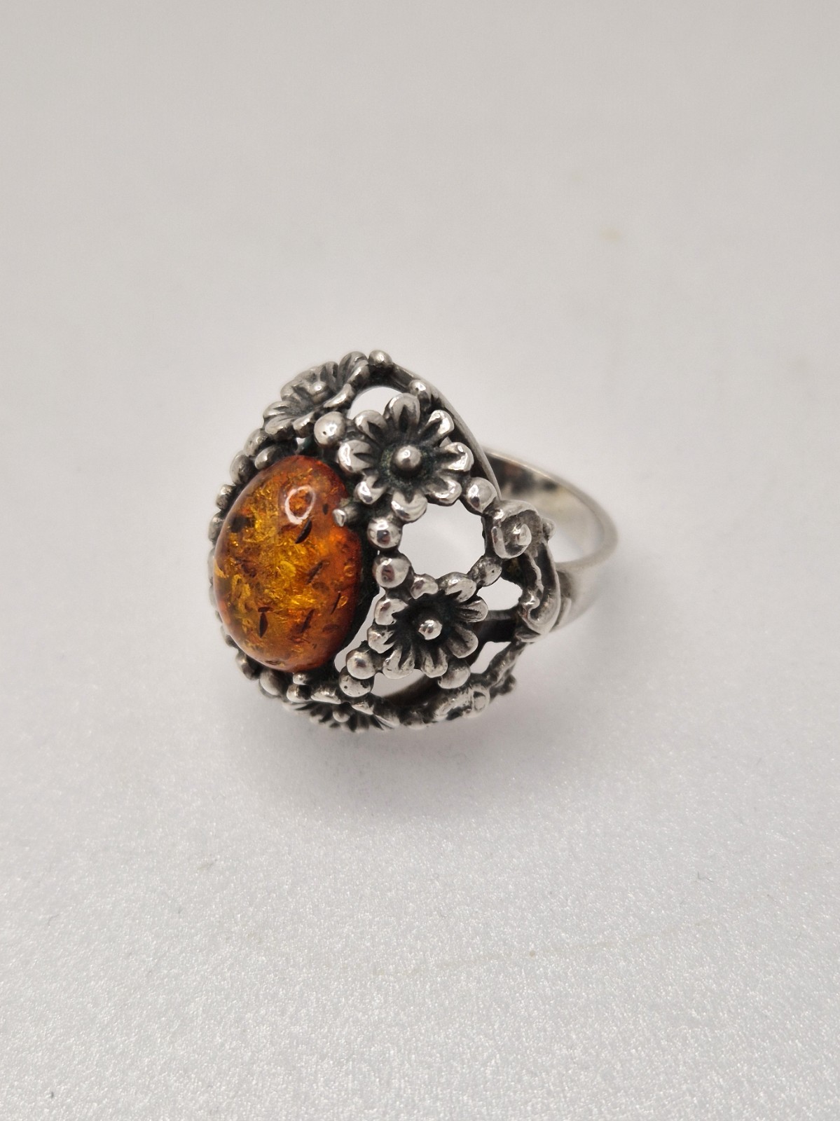 Vintage silver amber floral design ring (following N.E.From)