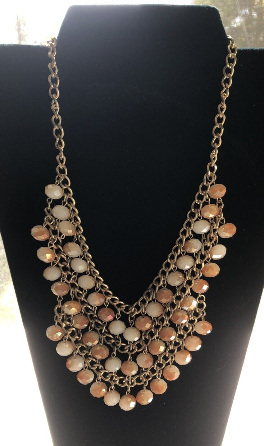 Cara NY Necklace 3 Three Strand Beaded 19.5 inches Length Signed Gold Tone Metal