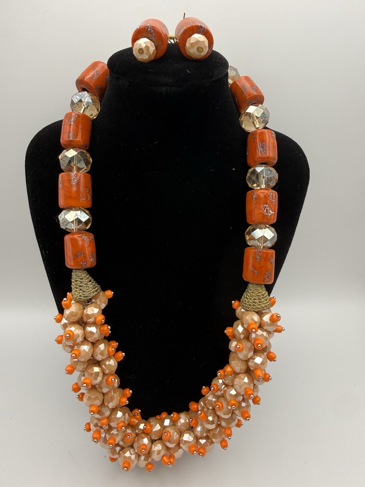 Vintage Chunky Statement Necklace Earrings Set Beads