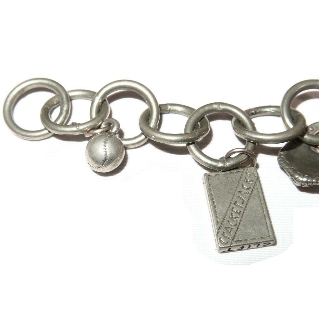 Jim Clift Pewter Charm Bracelet with BASEBALL Theme, 7 Charms