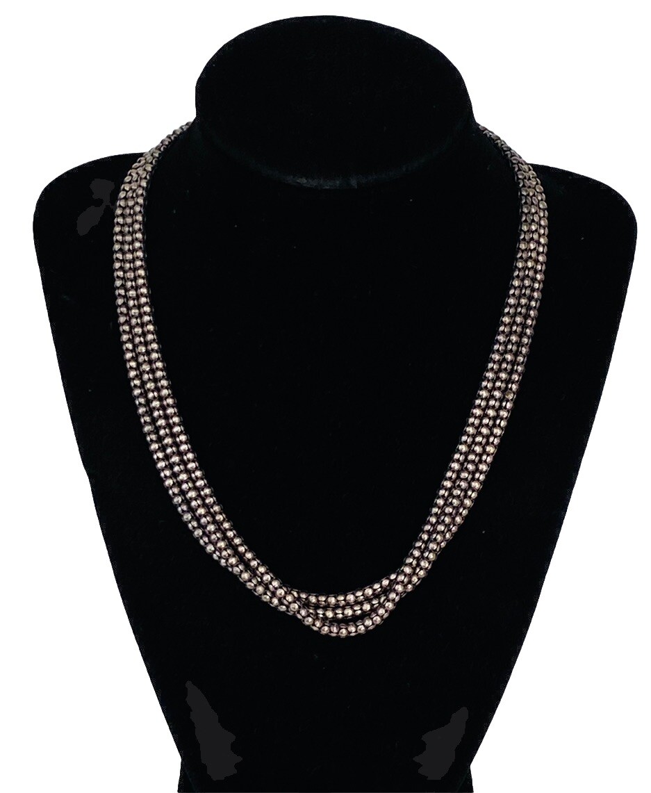 Vintage Italy Sterling Silver 3-Strands Popcorn Chain Toggle Necklace 36-Grams