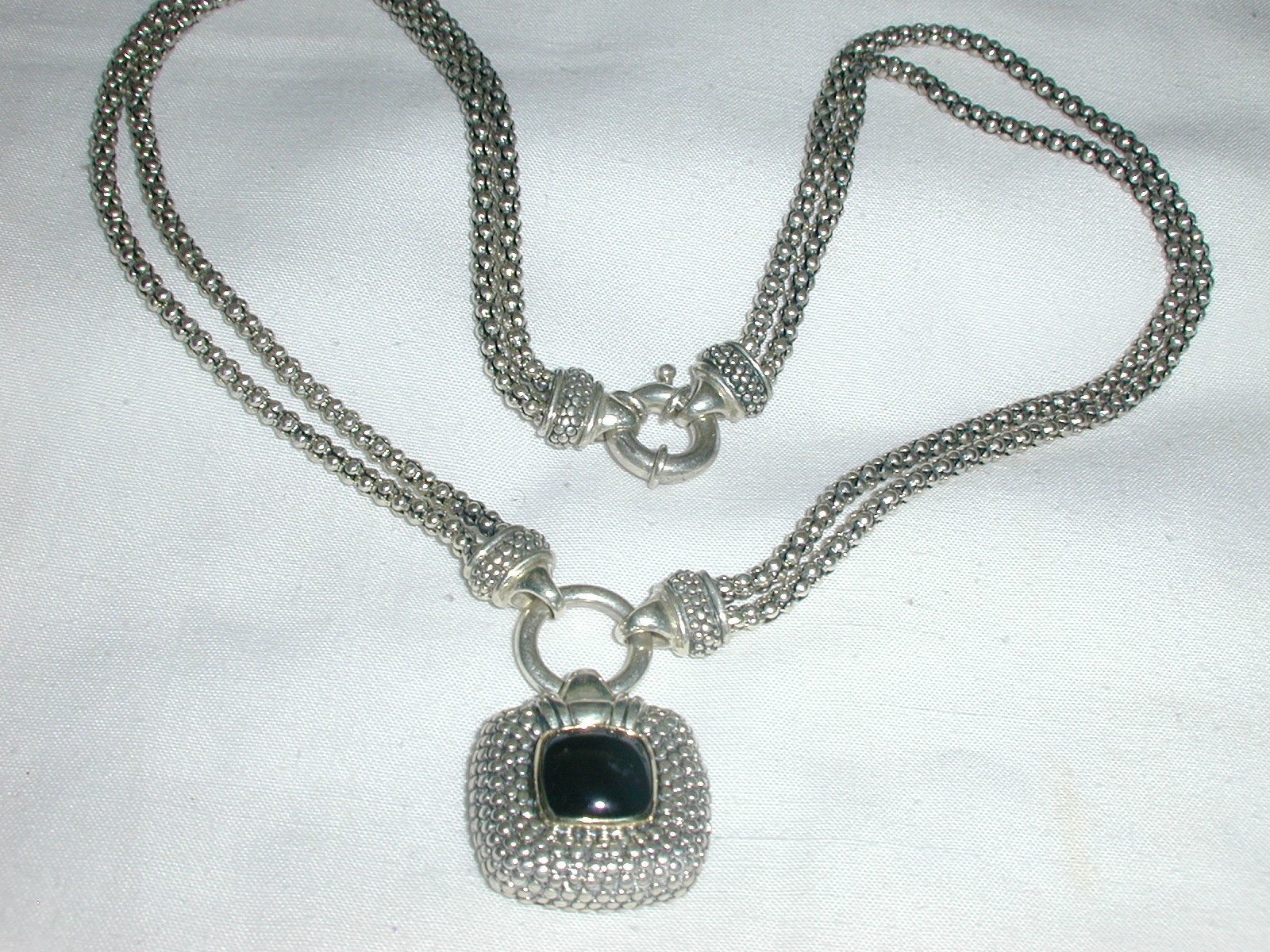 GABRIELLE BRUNI- STERLING 14K GOLD ONYX PENDANT NECKLACE W/ DOUBLE POPCORN CHAIN