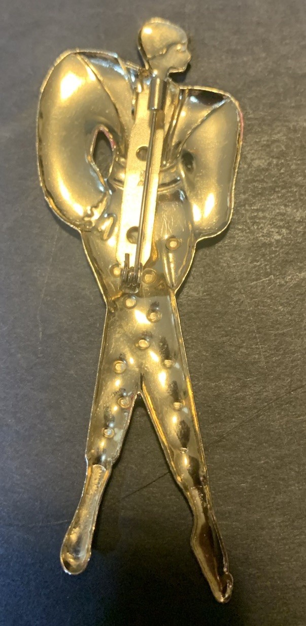 Vintage 80s Brooch Pin Lady Brass Enamel Large 3” New Wave Pink Fashion Runway