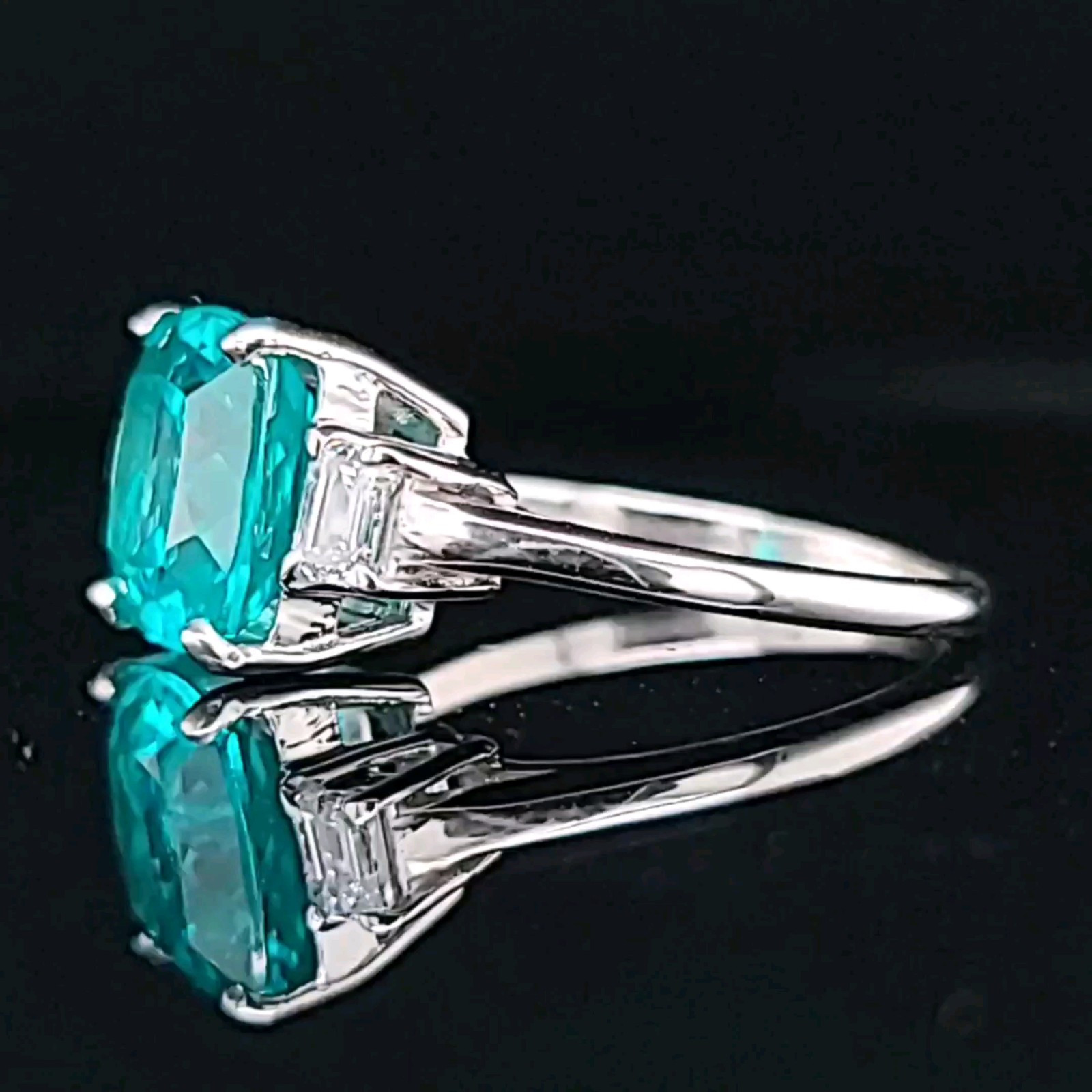 14k White Gold Engagement Ring 4.75CT. Lab-grown Paraiba Tourmaline Cushion Cut