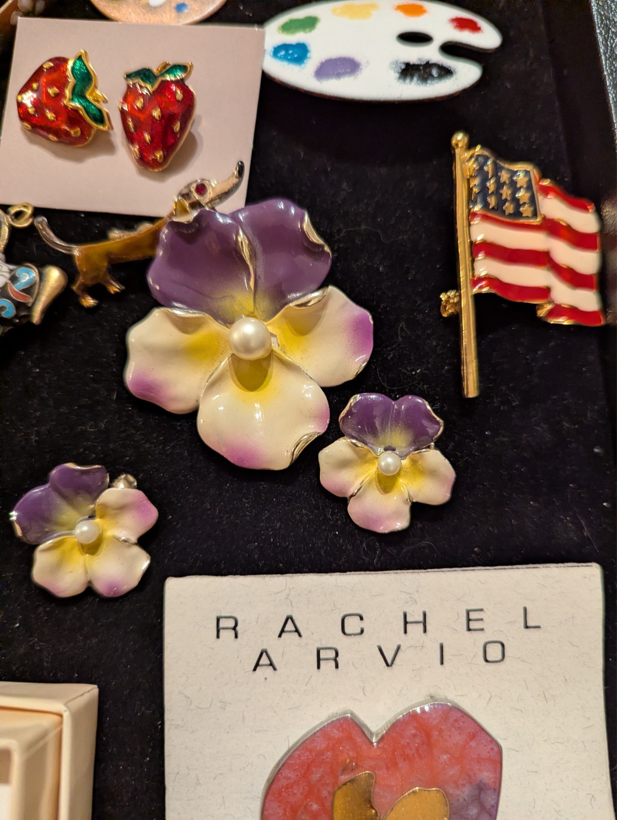 Vtg Enamel & Cloisonne Jewelry Lot 16 pieces Pansies!