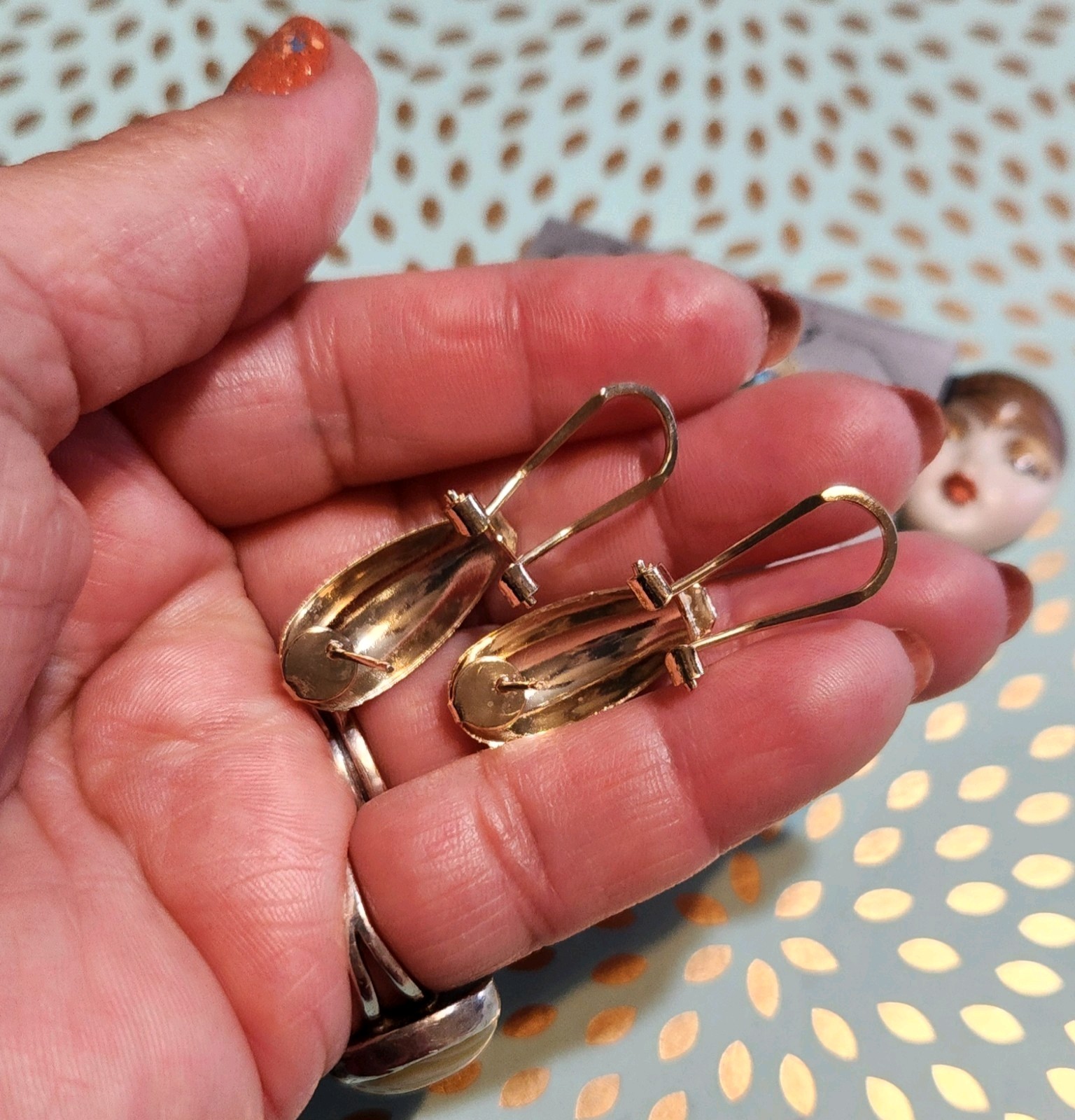 VTG NOS!! Peacock Paua Shell Doornocker Goldtone 2 In 1 Earrings