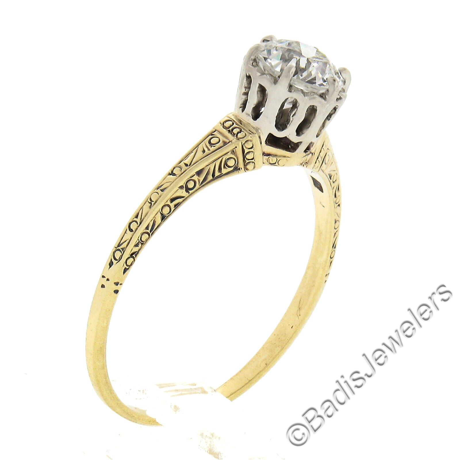 Antique Edwardian 14K Gold GIA 0.78ct European Diamond Solitaire Engagement Ring
