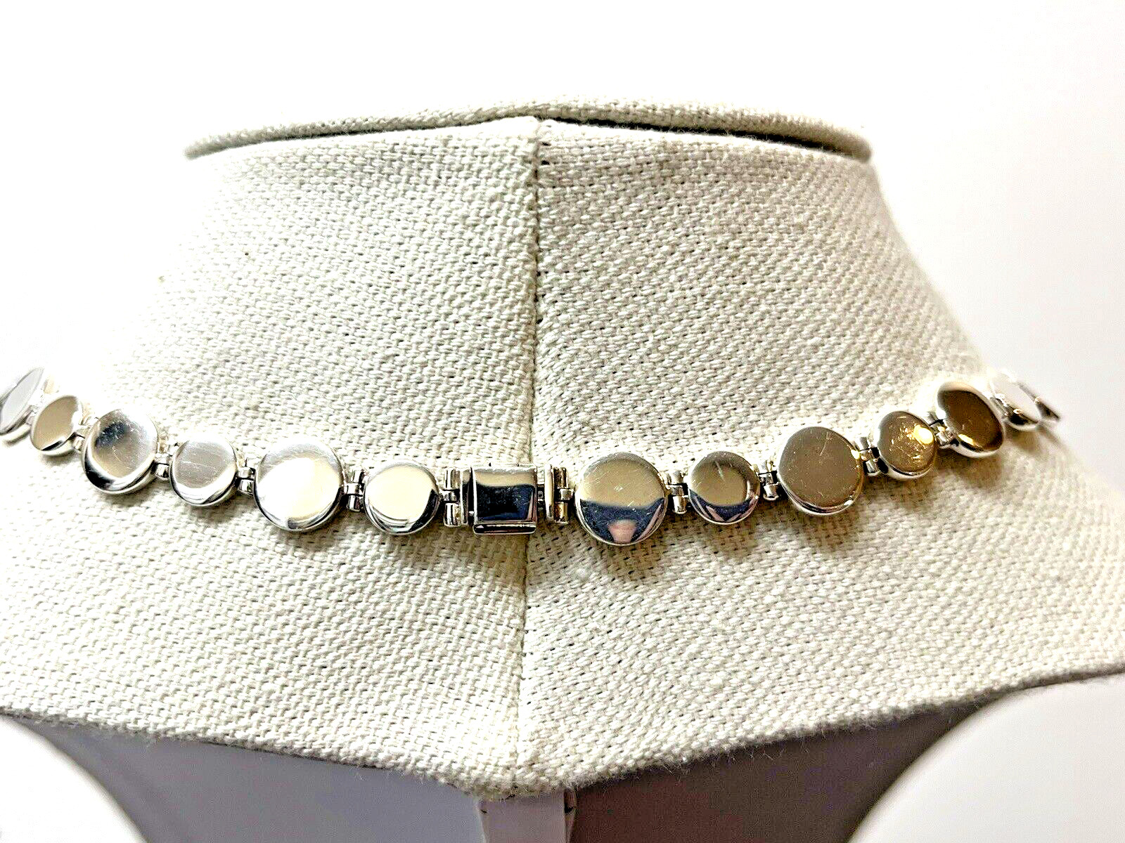 Sterling Silver Modernist Necklace Flat Coin Links 64 Grams Unsigned 18″ long