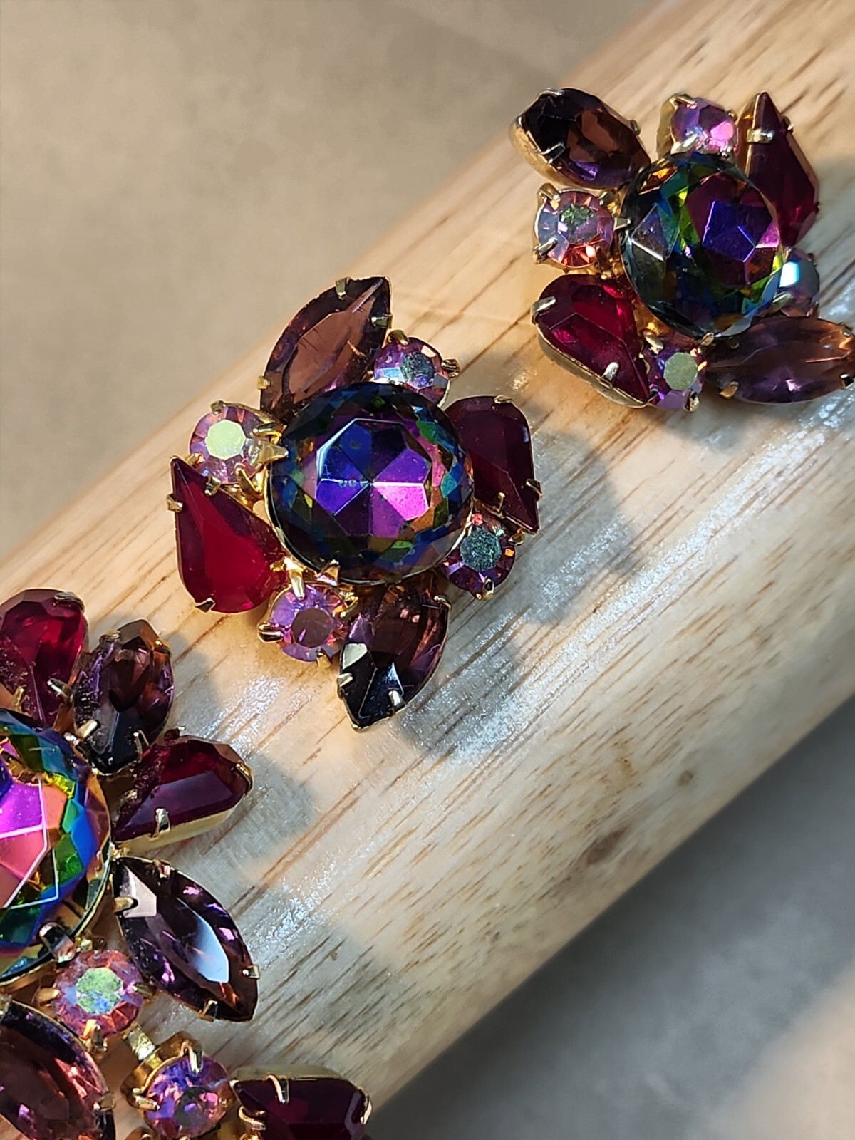 Vintage Juliana Amethyst Red Watermelon Vitrail AB Demi Parure Bracelet Earrings