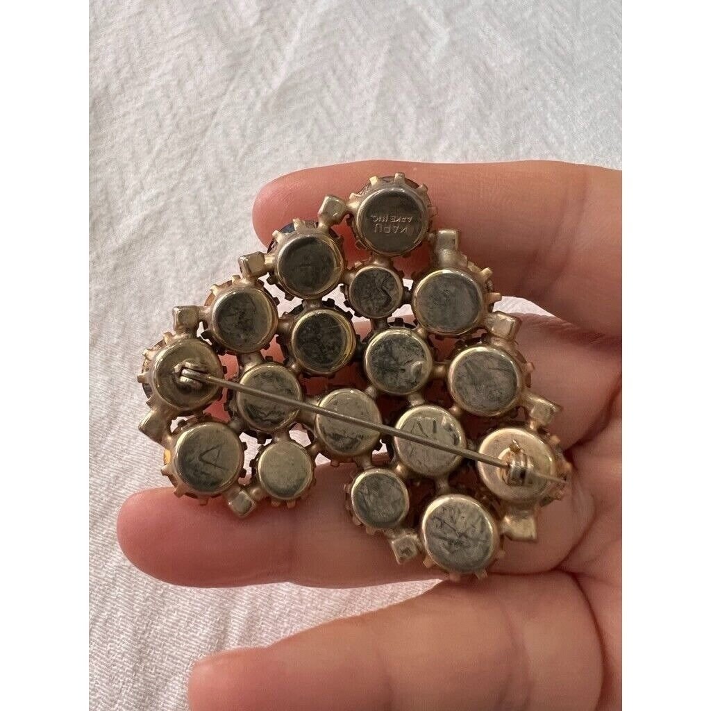 Vintage Austrian Crystal Pin Heart Shape Round Faceted Karu Arke Silver Toned