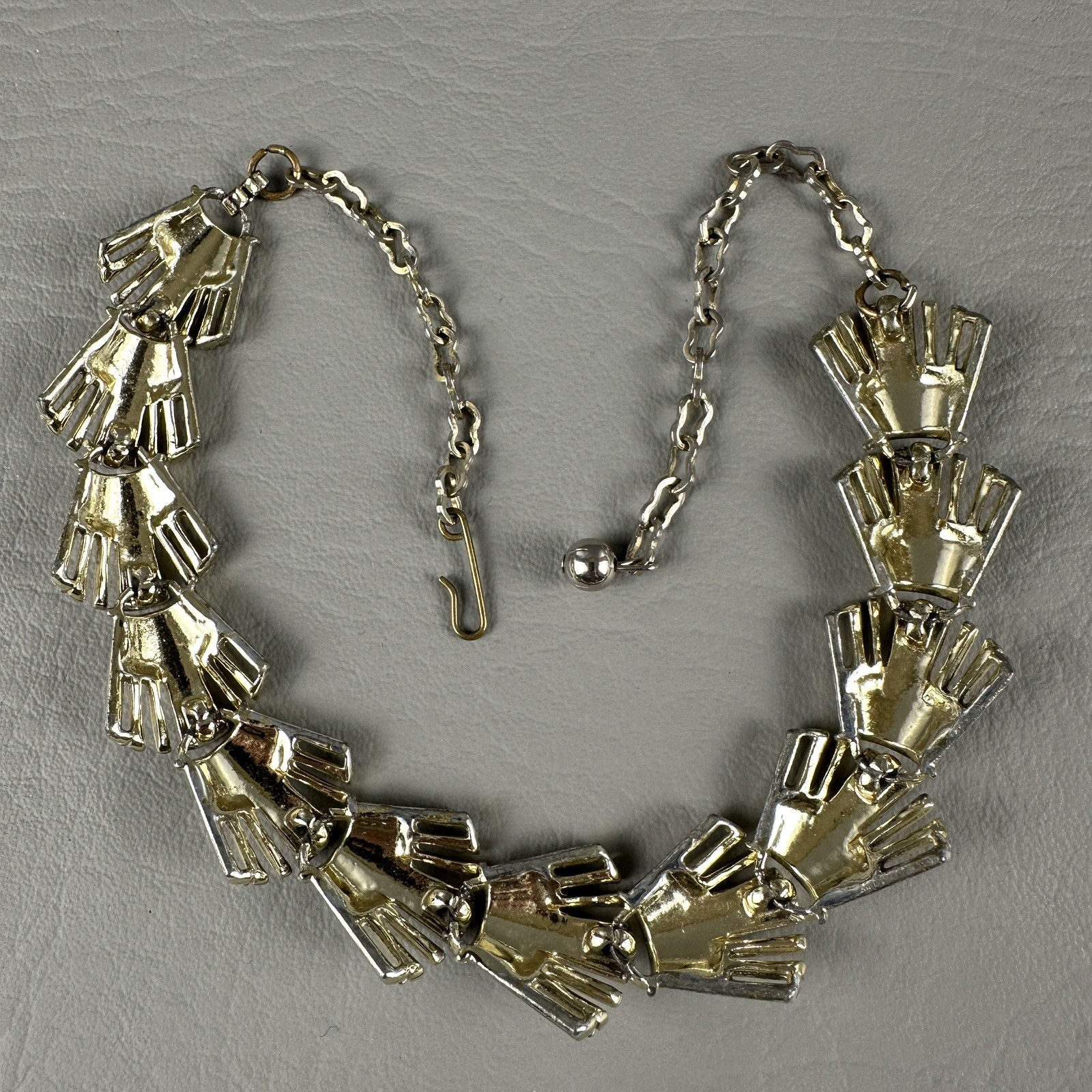 Vintage Art Deco Link Necklace Gold Tone Fan Statement Adjustable 13–14″