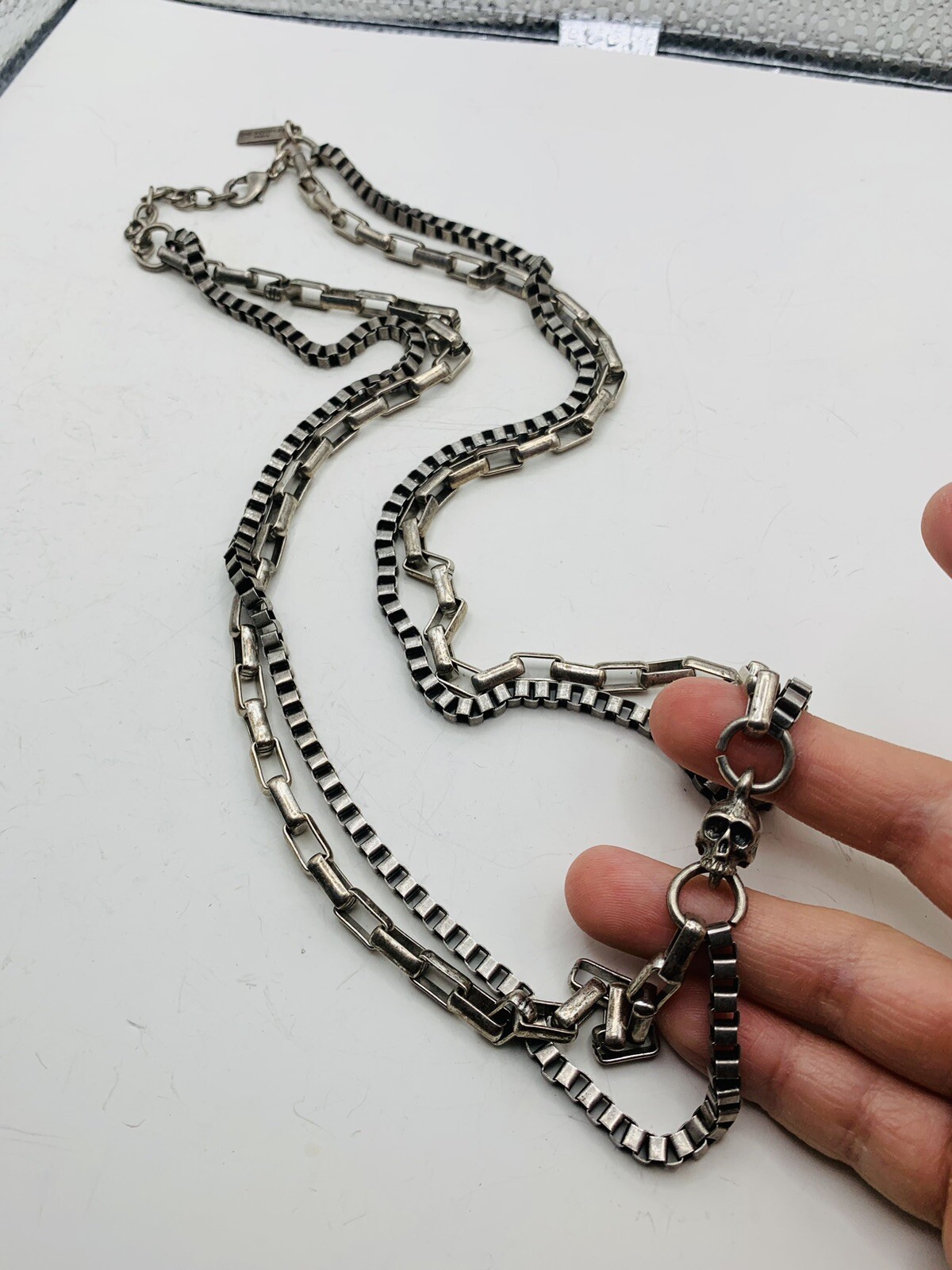 Vintage Designed Signed The Kooples Paris Skull Chunky Layered Chain Necklace