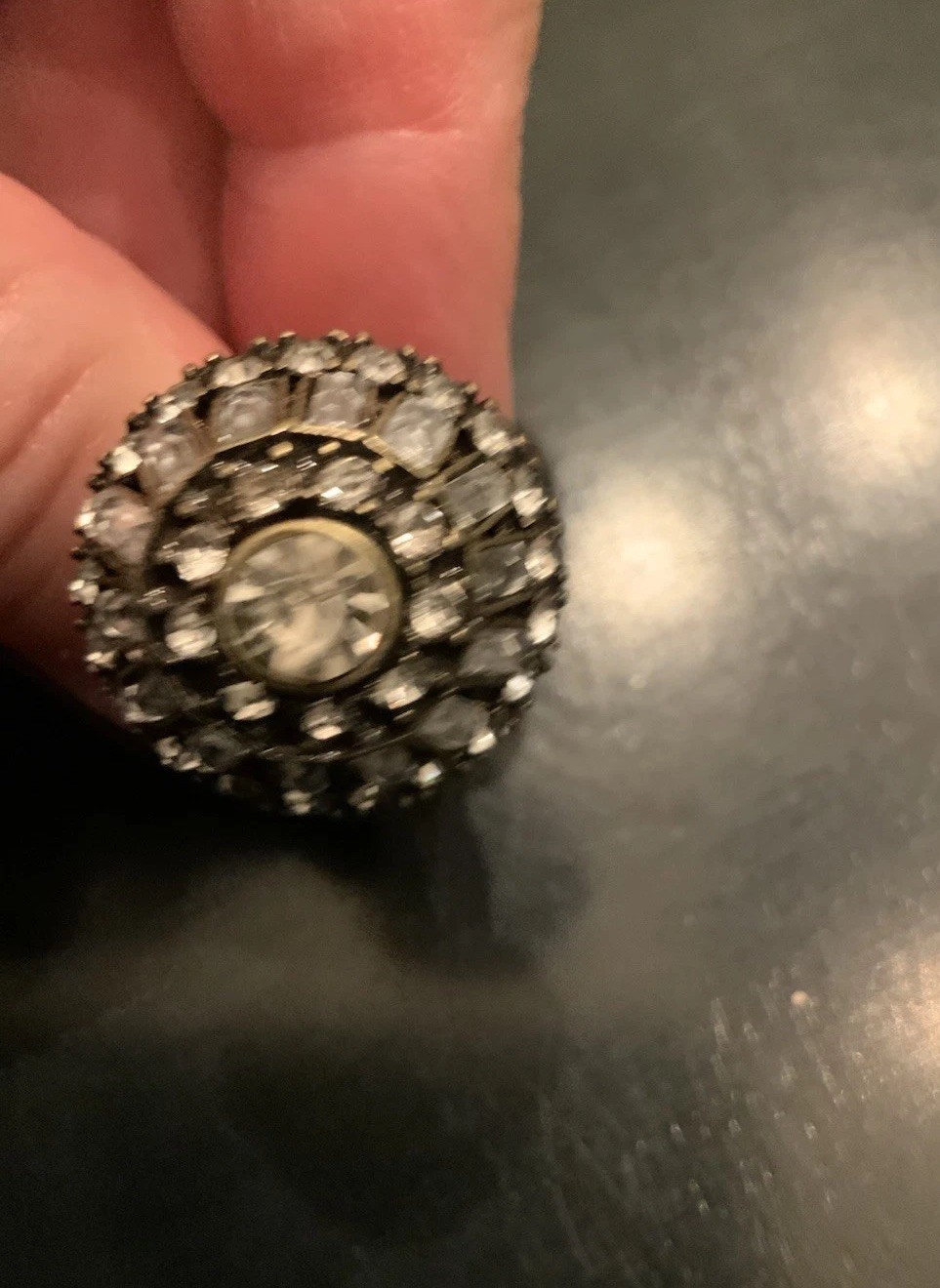 Gold Tone Rhinestone Dome Ring Stretch Tubular Band Fits Various Sizes Boho