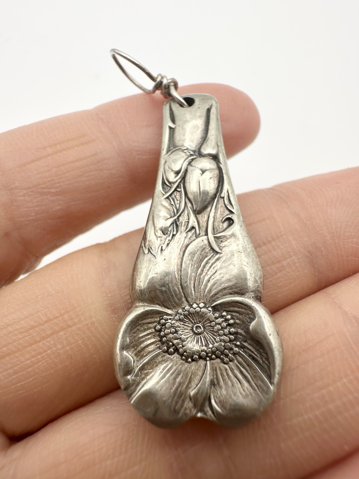 Vintage Silverplate Flatware Floral Flower Pendant