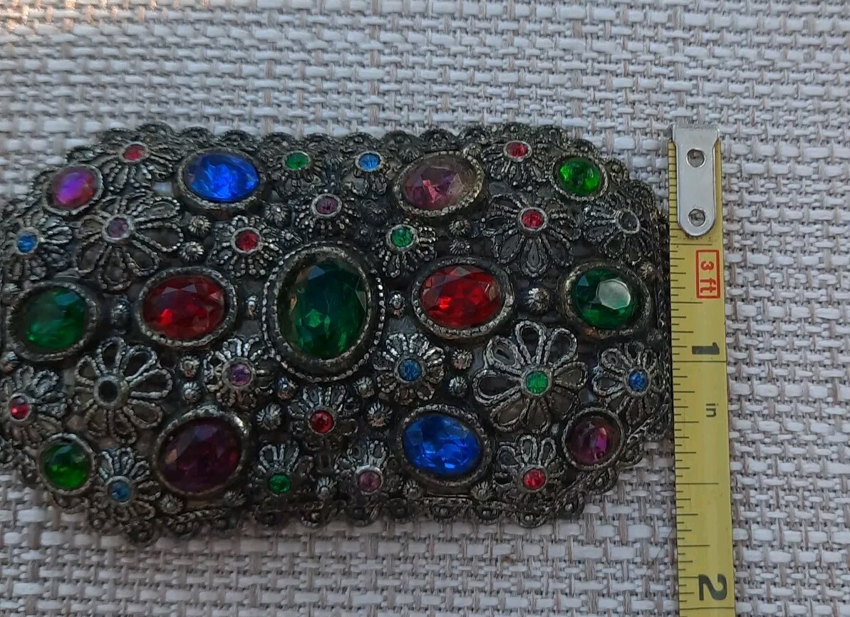 Vtg New England GlassWorks Brooch Filigree Flowers Jewel Colors Faceted READ
