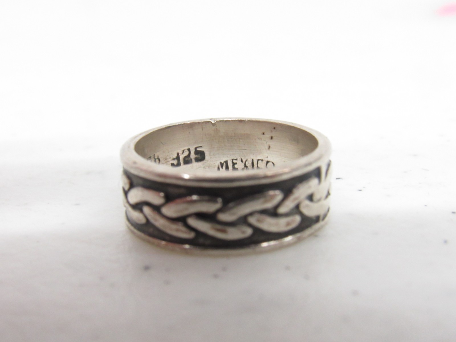 Vtg Taxco 5.3G Sterling Silver Twisted Rope 8mm Band Ring Sz 5.5
