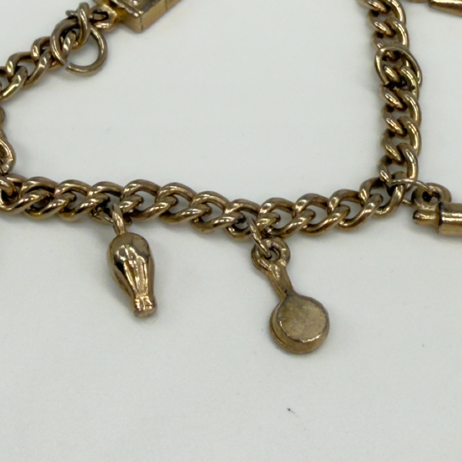 Vintage Jewelry Lot 2 Charm Bracelets Gold Tone Rhinestones Buildings Piano