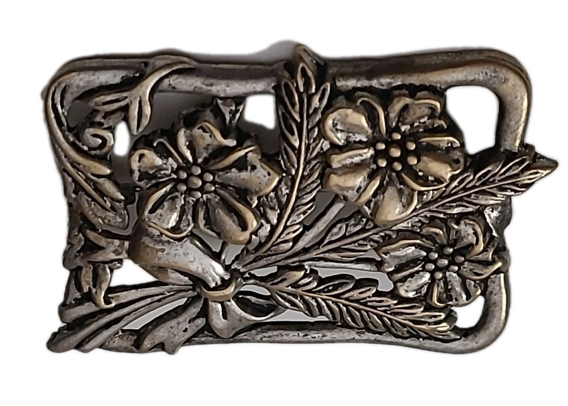 Vintage Silver Plate 2″ Pin Brooch Flowers Bouquet w Bow 1940s Jewelry Victorian