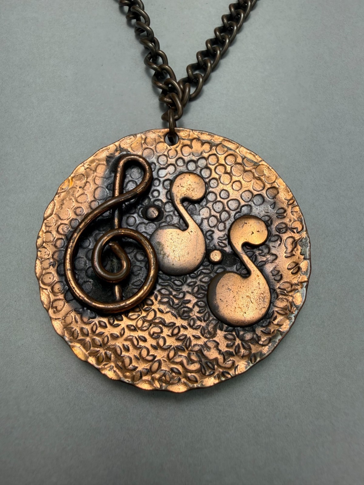 Solid Copper Necklace Musical Notes Pendant Artisan Statement MCM