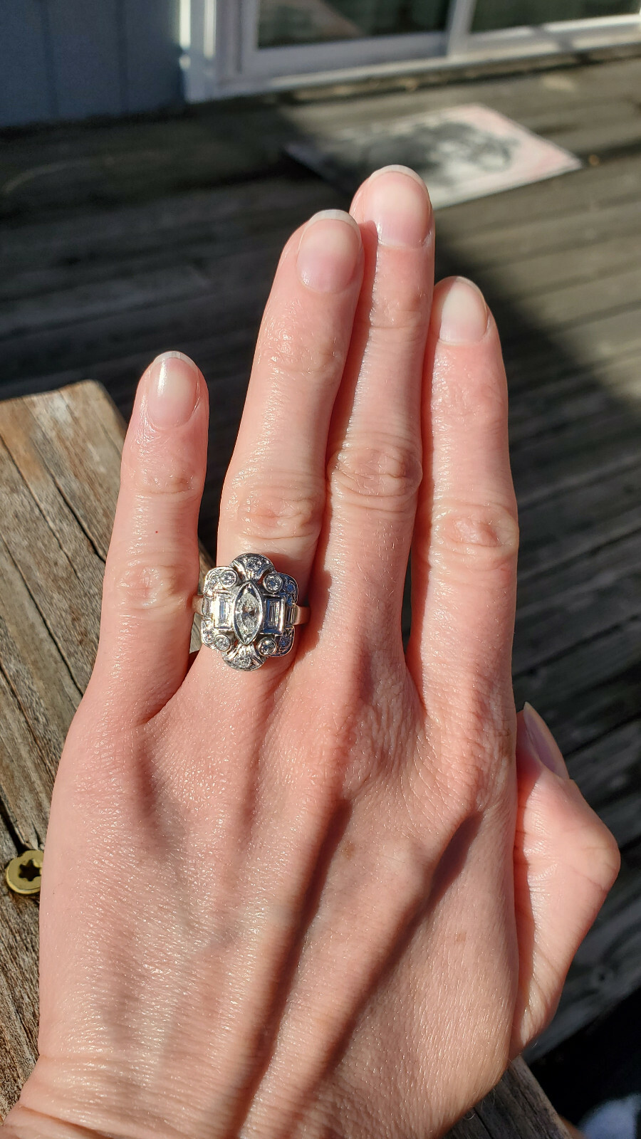 Antique Diamond Shield Ring Art Deco Wedding Ring or Right Hand Ring