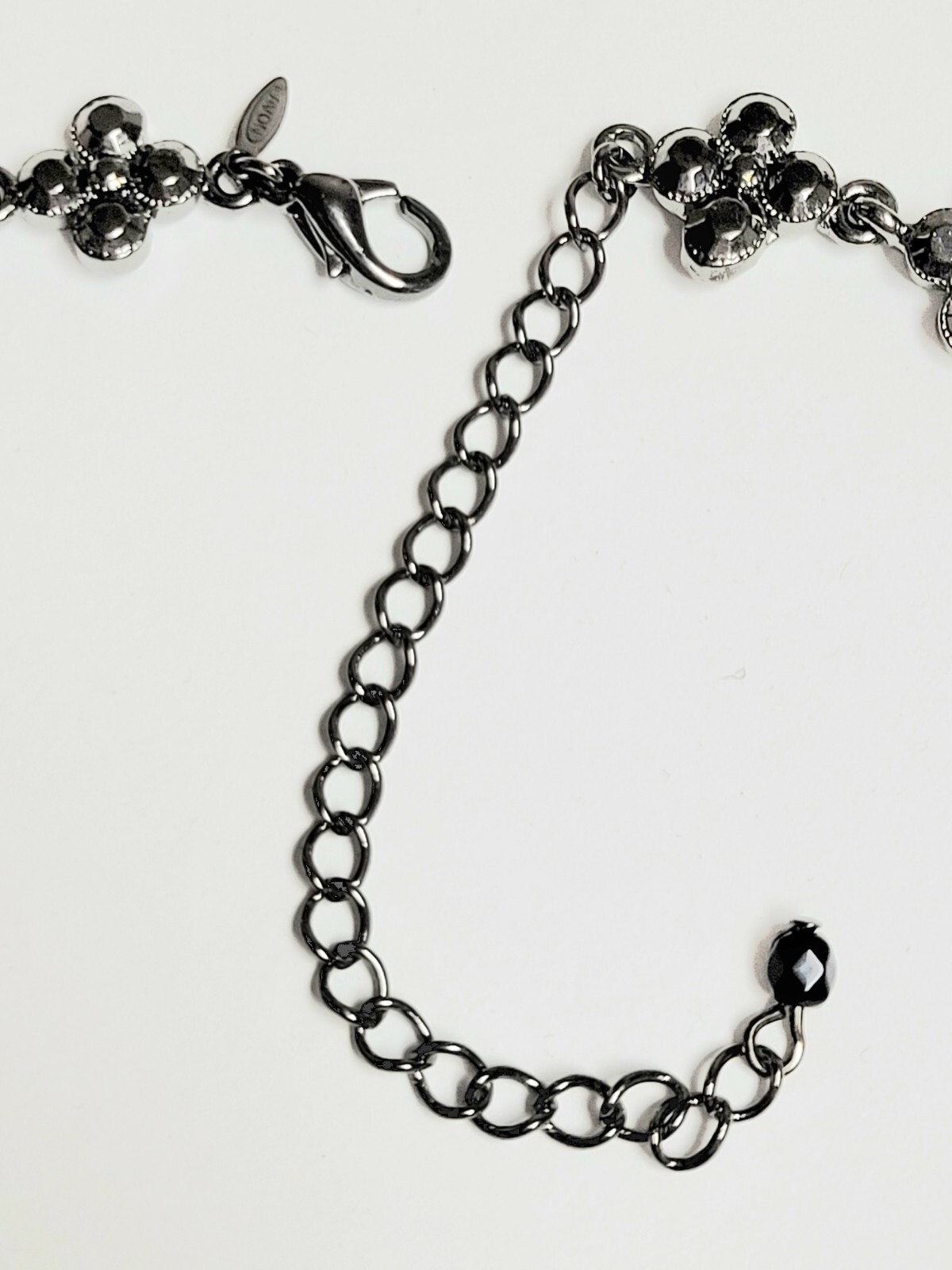 Vtg Avon 16″ Gunmetal and Multicolor Rhinestone Choker Necklace with 3″ Extender