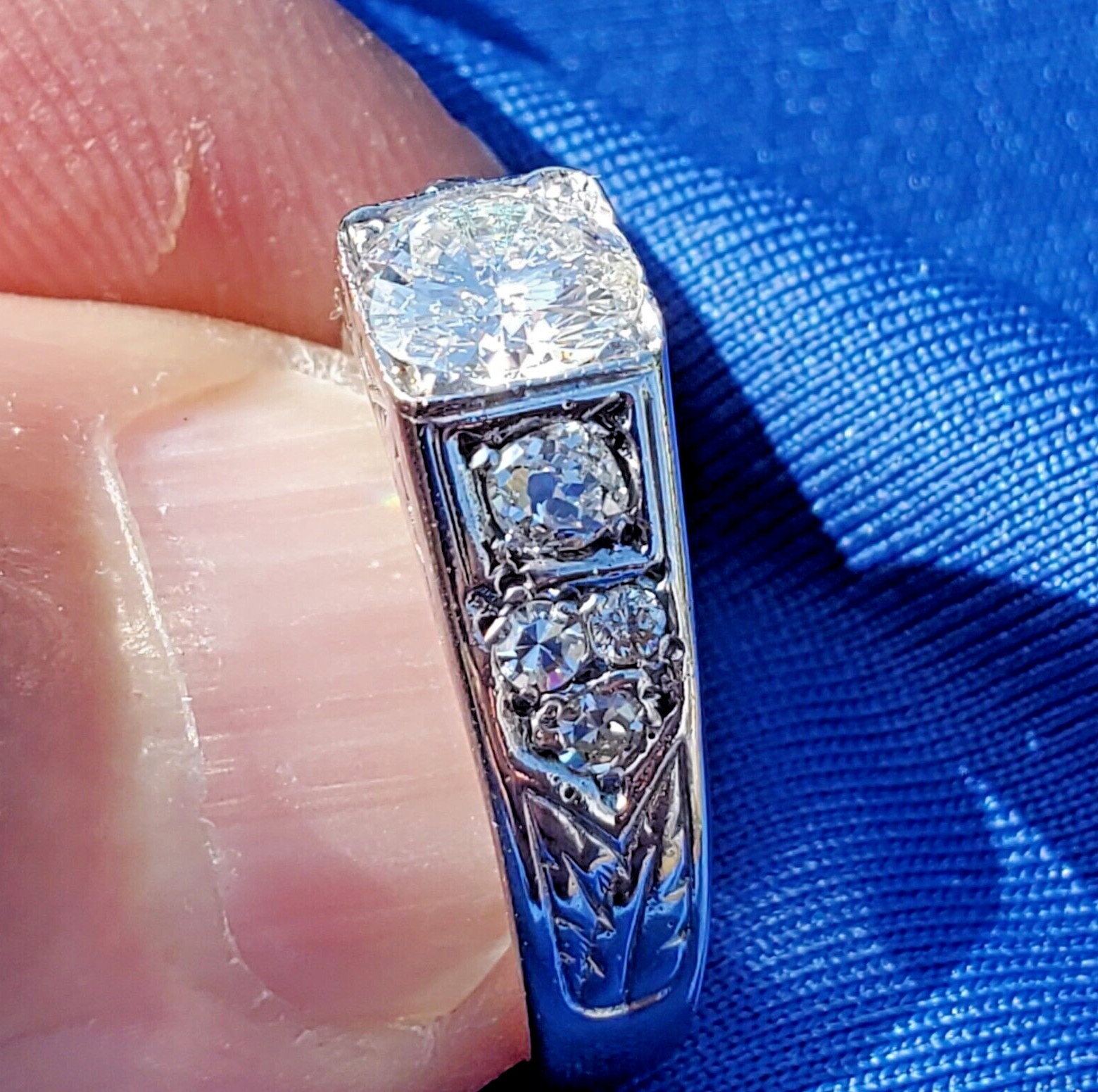 Original EARTH MINED DIAMOND Deco Engagement Ring Vintage SOLID 14K WHITE GOLD