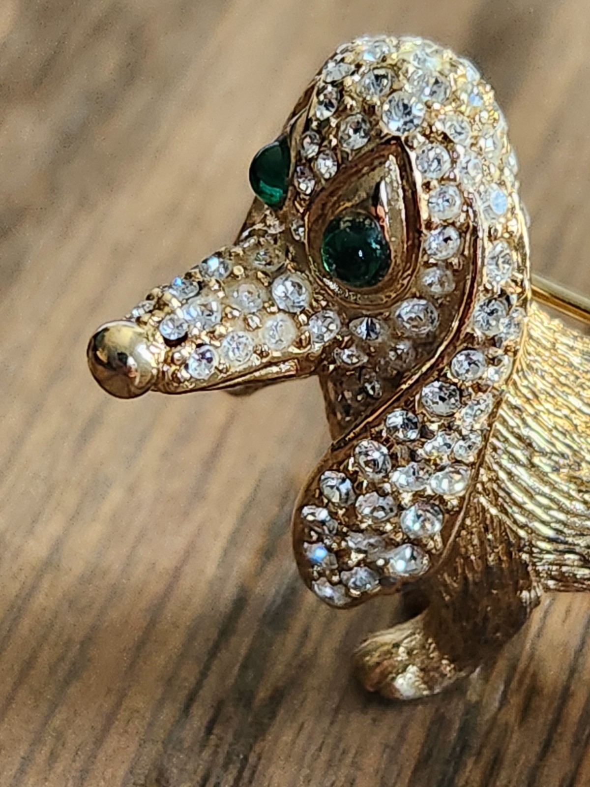 Vtg Rare CINER Dachshund Pin, Gold Plate (?See description below) W/ Rhinestones