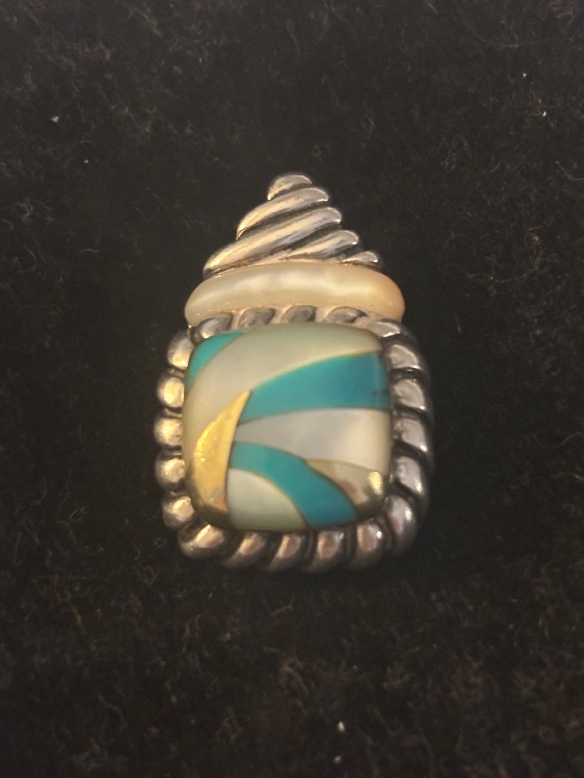 Asch Grossbardt 925Sterling Silver & 18K Gold MOP Pearl ONYX Inlay Pendant #3700