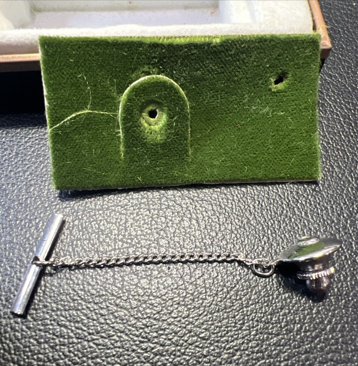 Vintage Foster Black Onyx Round 5mm Tie Tack Pin with Chain