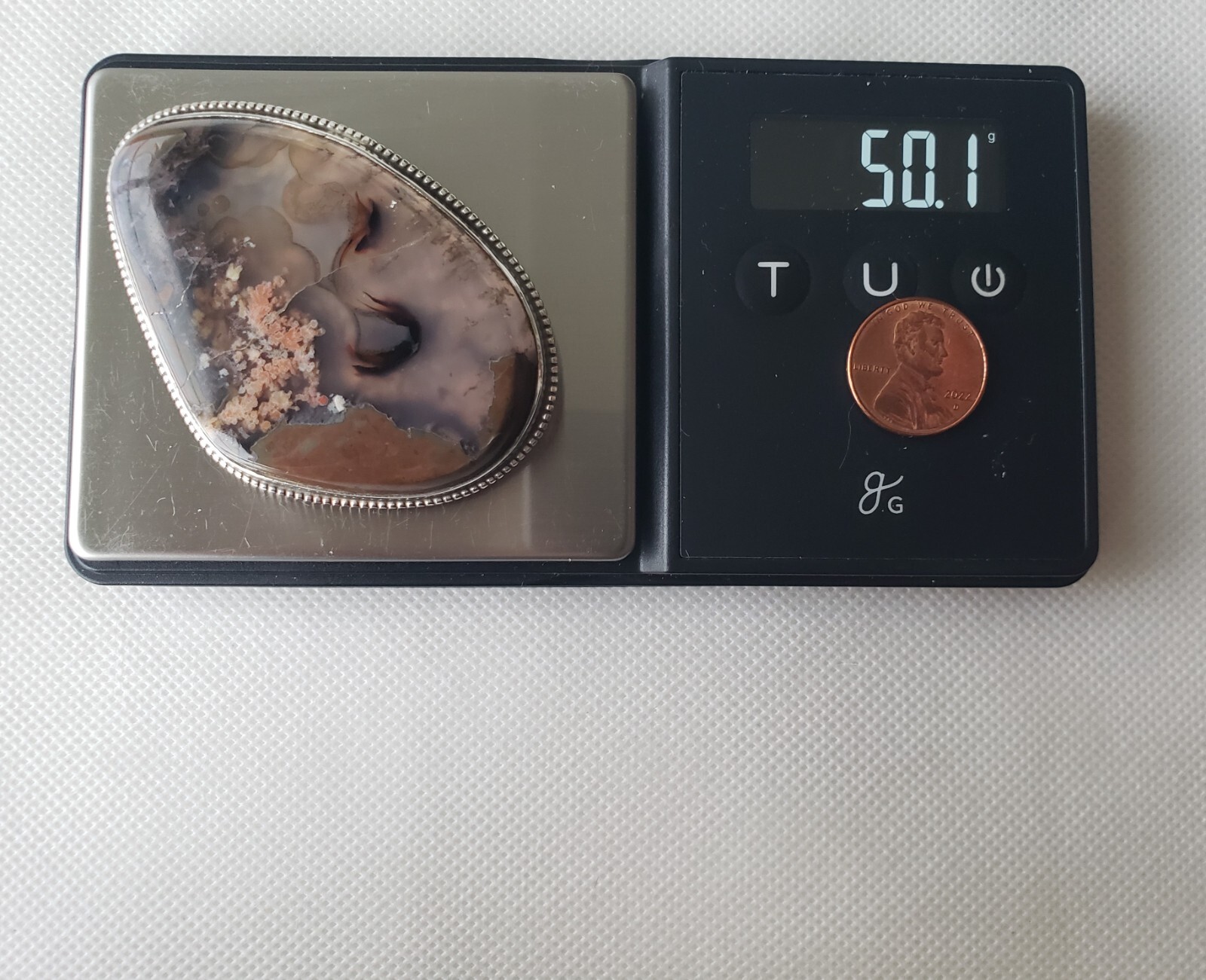 Large Vintage Sterling Silver Solid Moss Agate Brooch Pin or Pendant- 50.1 Grams