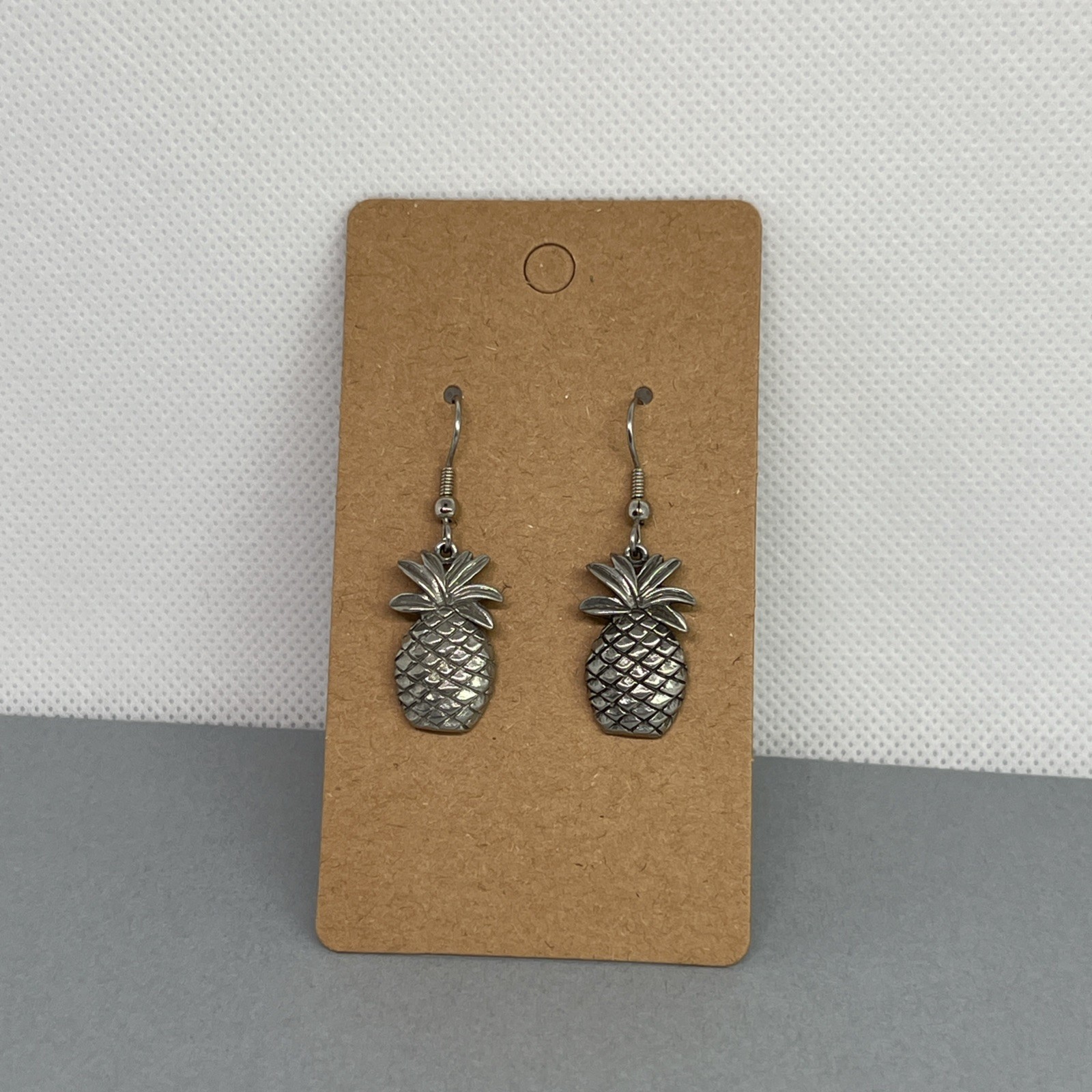 Vintage Signed Jim Clift Handcrafted Pewter Pineapple Pierced Earrings