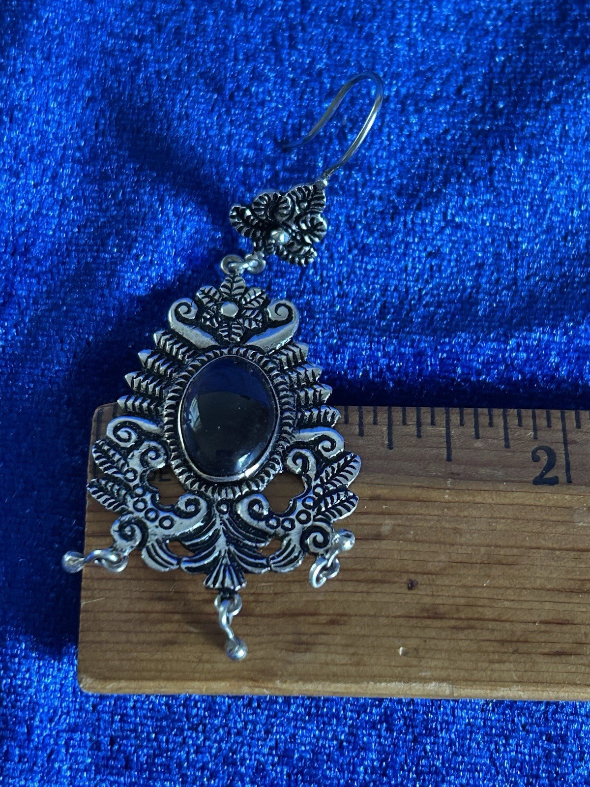Vintage Estate Sterling Silver & Glass Handmade Chandelier Pierced Earrings Big