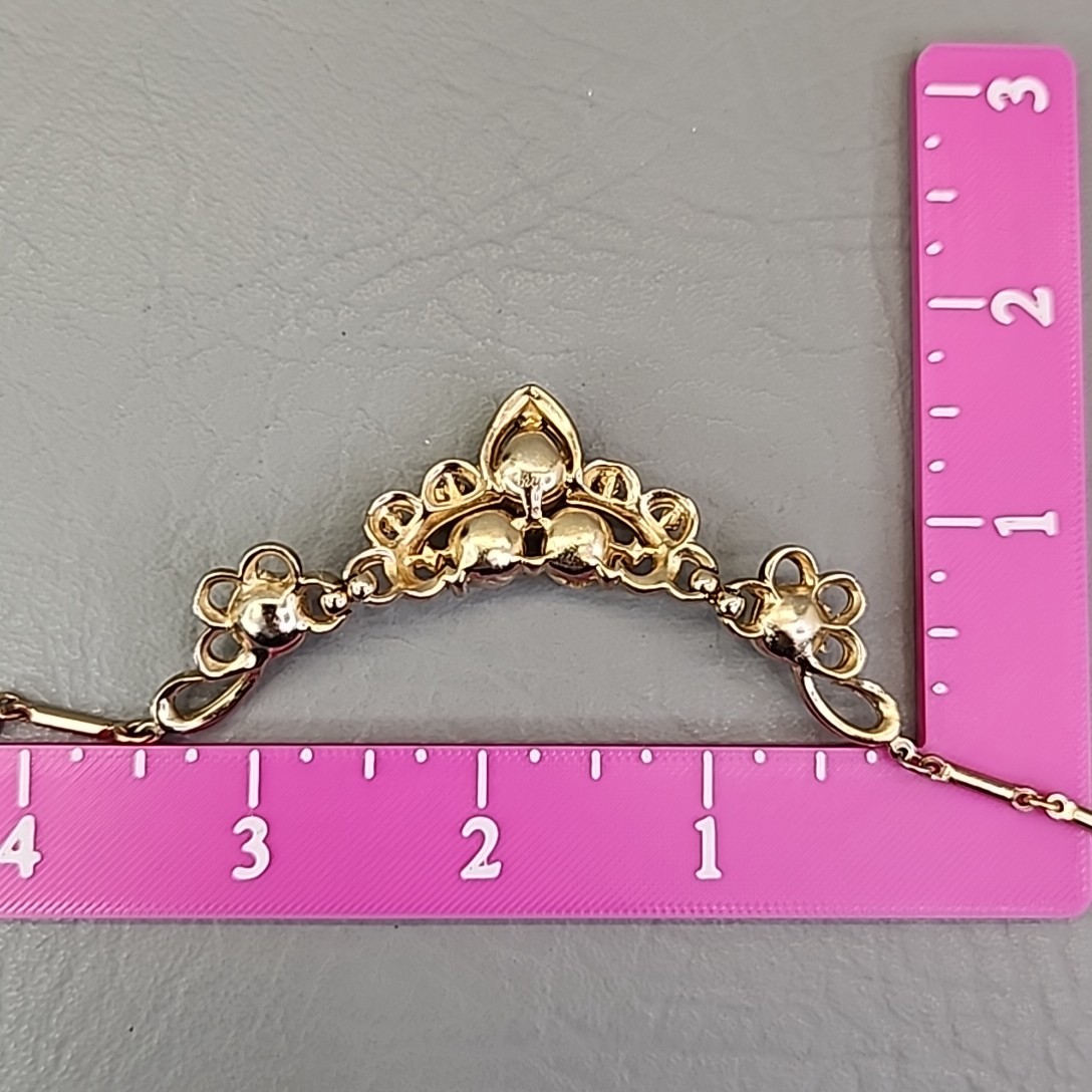 Vintage Coro Necklace Imitation Pearl Gold Tone Bar Link Chain Rhinestones 15.5″