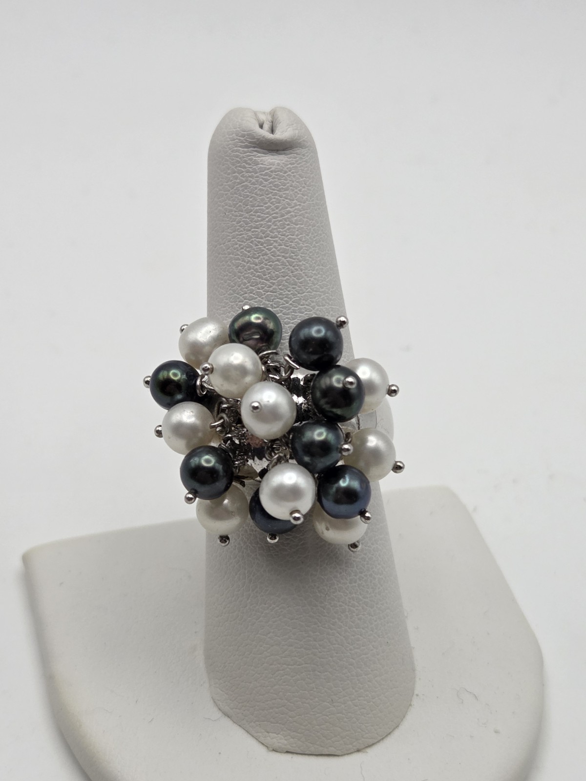 925 Vintage Dangle Pearl Ring White And Gray Sterling Silver Size 8