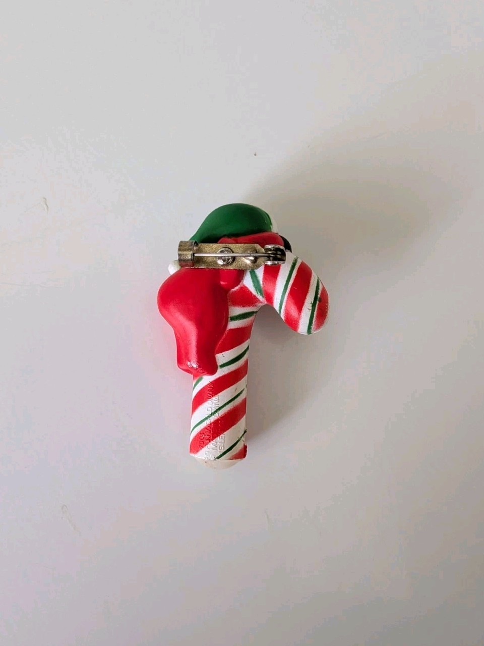 Vintage Fun World Panda On Candy Cane Pin Brooch Frosty Plastic Christmas 2”