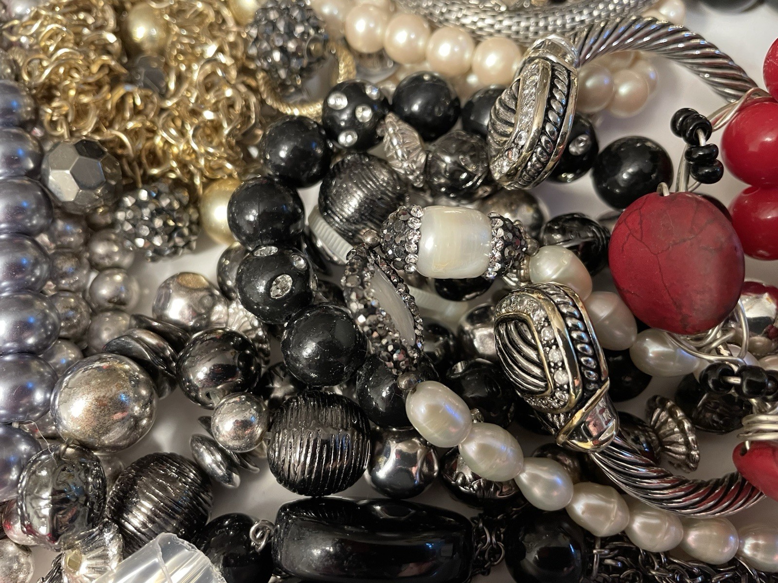 4.6 Lbs Mixed Beaded Jewelry Lot Black Red White Silver Tone Gold Tone Boho Vtg
