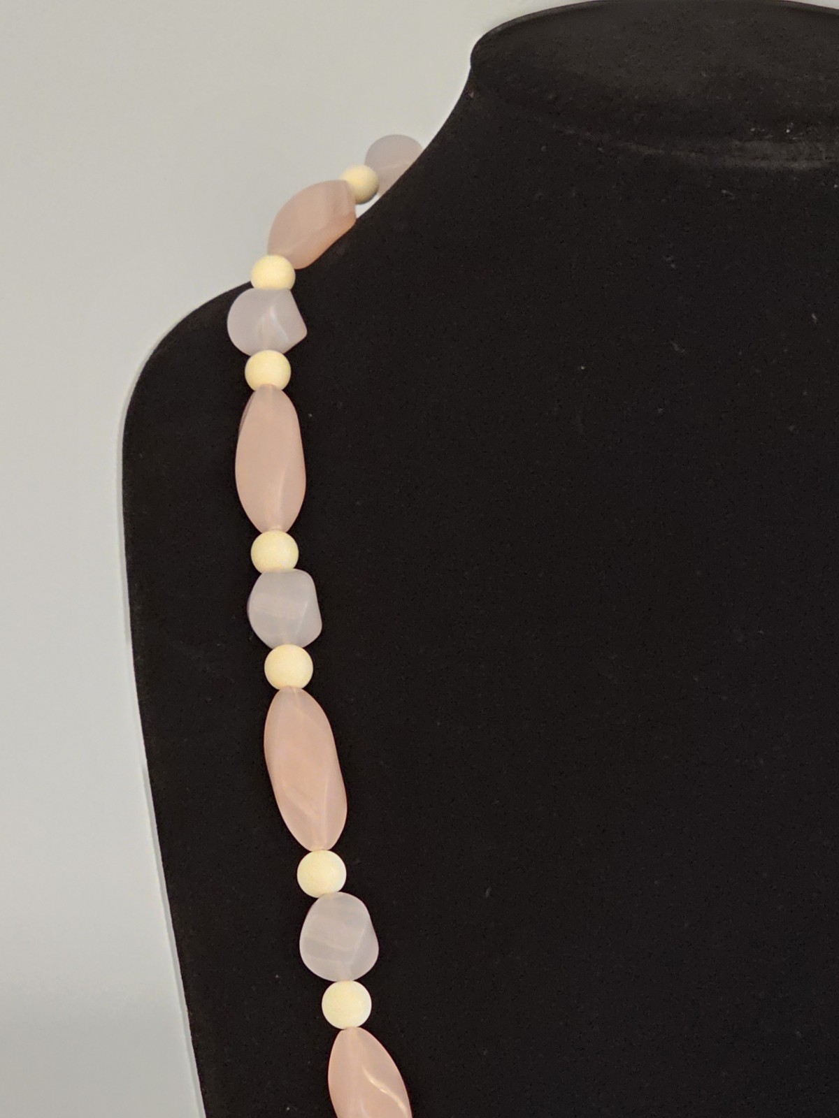 Vintage Glass Beaded Necklace Pink Purple White 27 Inches Retro Costume Jewelry