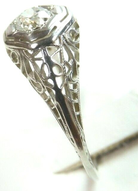Antique Art Deco Engagement 18K White Gold Ring Size 6.5 UK-M1/2 EGL USA