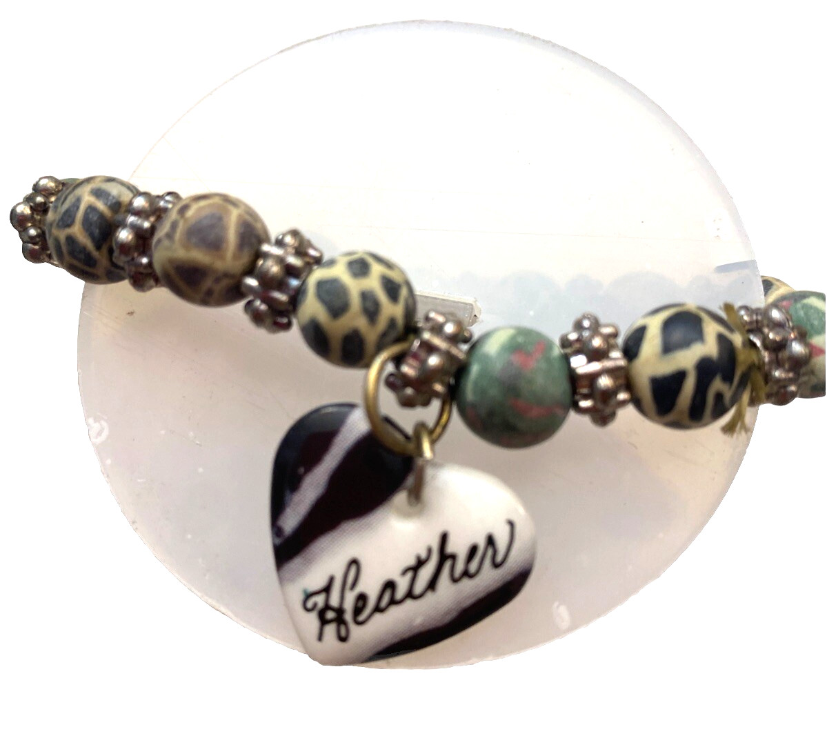 Charm Stretch Beaded Bracelet 7 Silver Heather