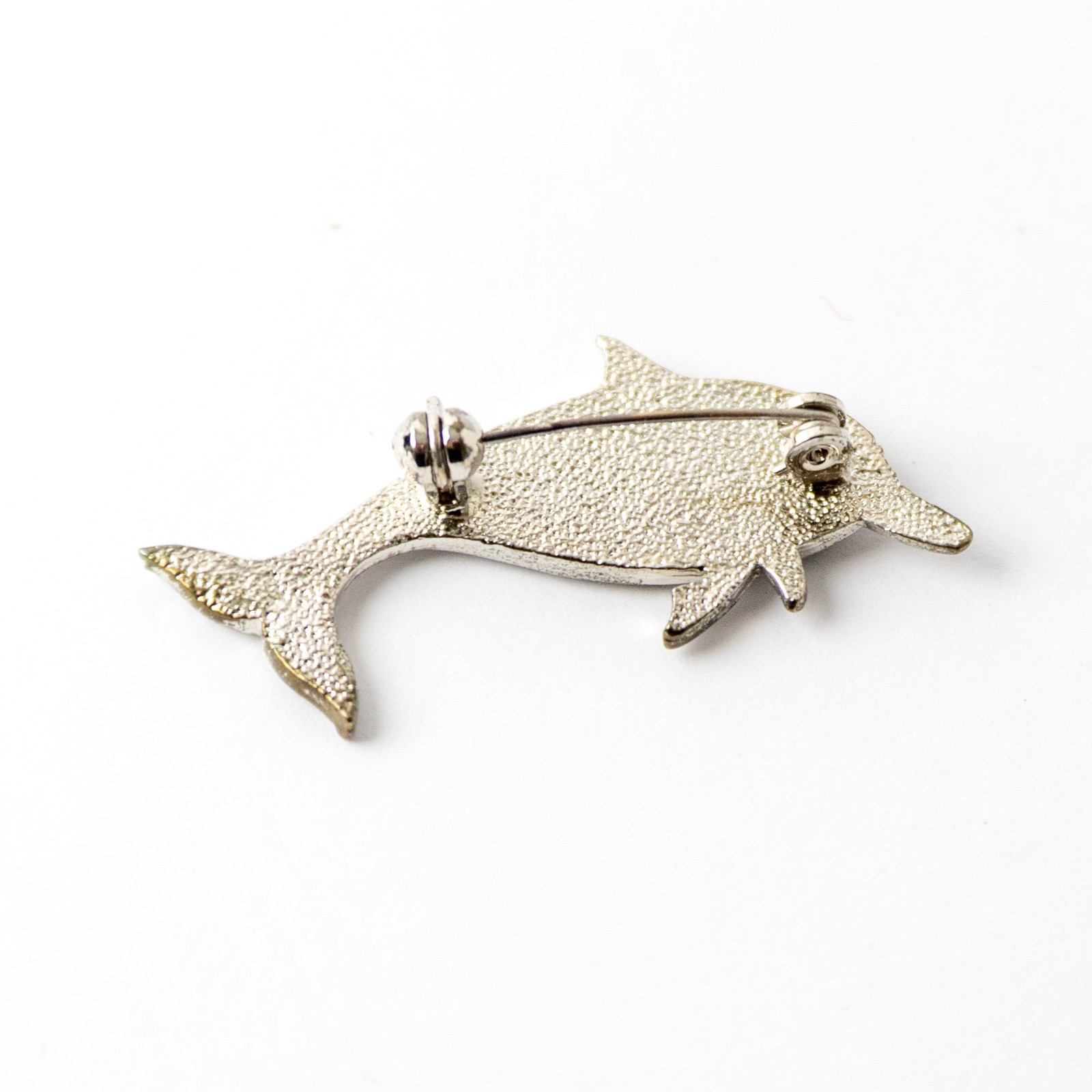 VTG New Zealand Paua Shell Dolphin Brooch Palladium Plate Abalone Jewelry 2″