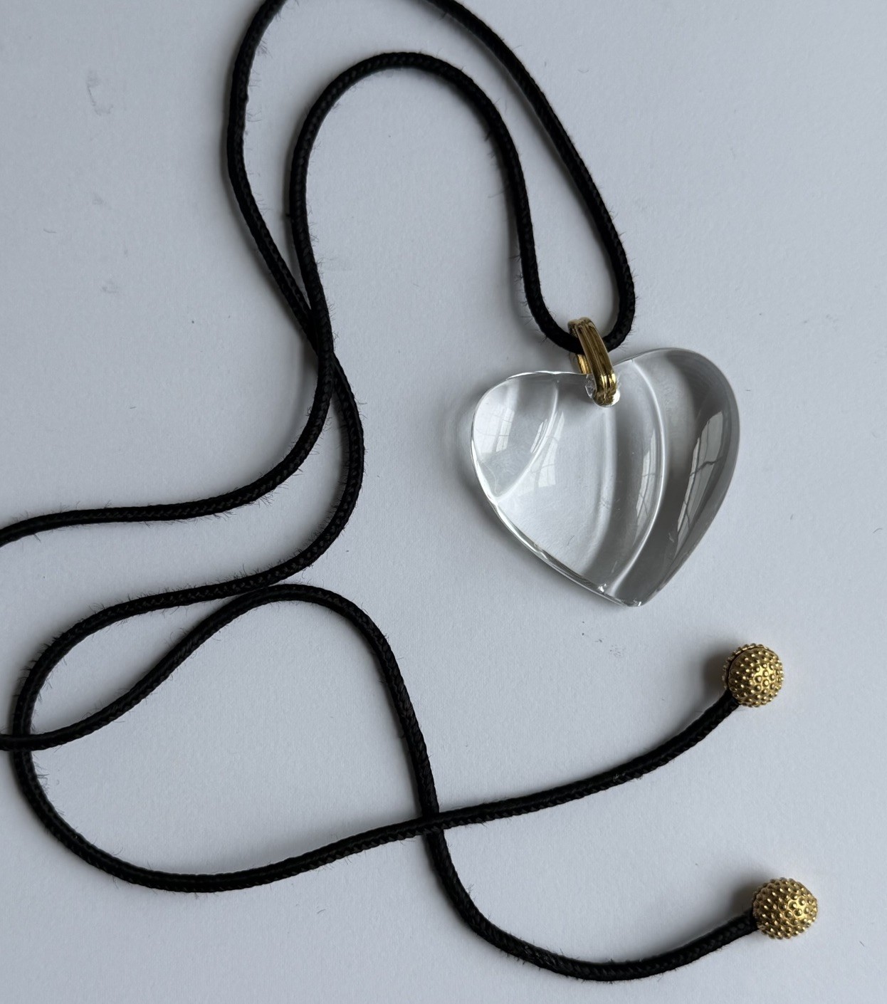 Baccarat Clear Puffy Crystal Heart Wave Pendant Necklace